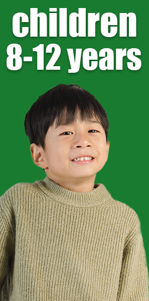 A child between 8 and 13 years old on a green background
