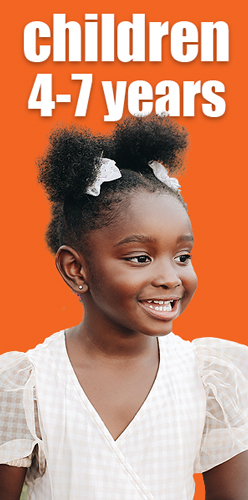 A child between 4 and 7 years old on a orange background