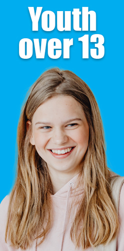 girl between 14 and 18 years-old on light blue background
